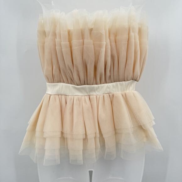 Entro Tulle Banded Strapless Top Sz S Blush Beige Coquette Ruffle Feminine New - Picture 5 of 11